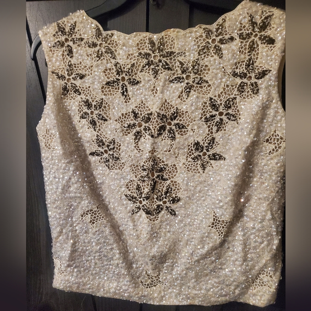 60s Elegant Beaded Wool Top Embellished